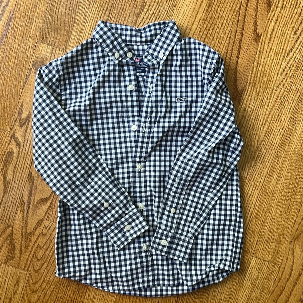 Vineyard Vines Boys Navy and White Gingham Button-Down Shirt